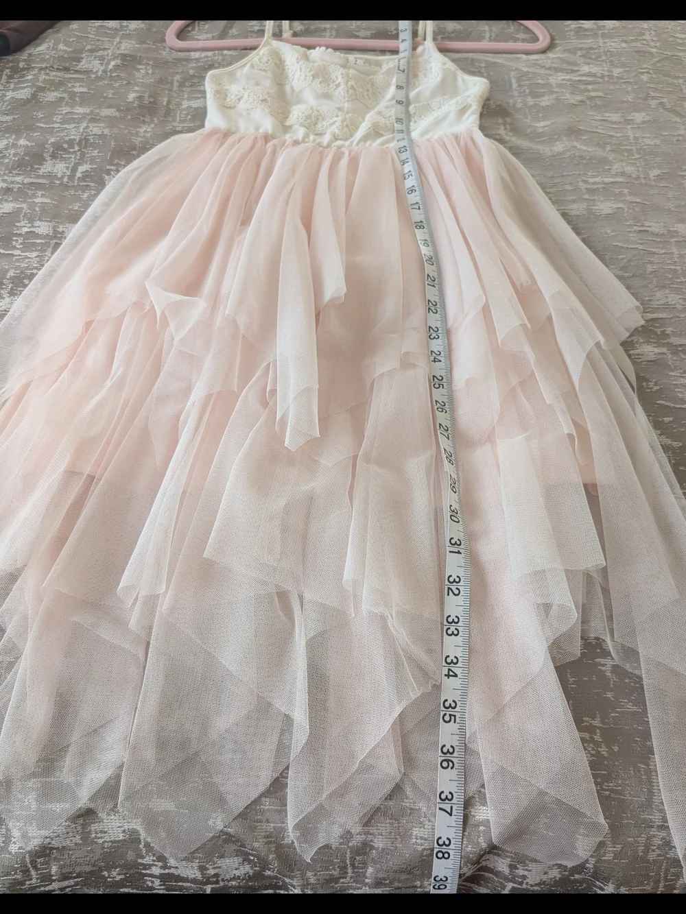 Girls Pink Tulle Party Dress with White Lace Bodice